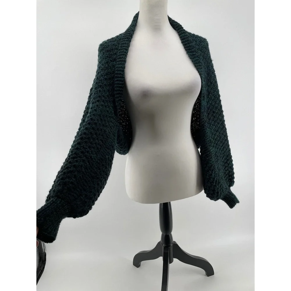 Chunky Knit Shrug Cropped Cardigan Sweater Womens S M L Bolero Dark Academia